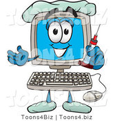 Vector Illustration of a Cartoon Computer Mascot Holding a Syringe by Mascot Junction