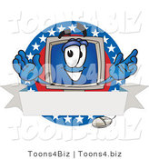 Vector Illustration of a Cartoon Computer Mascot on a Blank Label with an American Theme by Mascot Junction