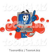 Vector Illustration of a Cartoon Computer Mascot Standing in Front of a Red Paint Splatter on a Logo by Mascot Junction