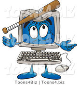 Vector Illustration of a Cartoon Computer Mascot with a Baseball Bat Crashing Its Screen by Toons4Biz