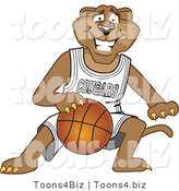 Vector Illustration of a Cartoon Cougar Mascot Character Dribbling a Basketball by Mascot Junction