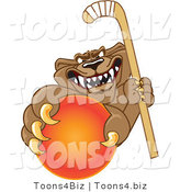 Vector Illustration of a Cartoon Cougar Mascot Character Grabbing a Hockey Ball by Toons4Biz
