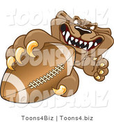 Vector Illustration of a Cartoon Cougar Mascot Character Grasping a Football by Mascot Junction