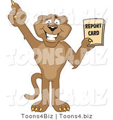 Vector Illustration of a Cartoon Cougar Mascot Character Holding a Report Card by Toons4Biz