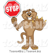 Vector Illustration of a Cartoon Cougar Mascot Character Holding a Stop Sign by Mascot Junction