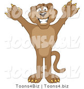 Vector Illustration of a Cartoon Cougar Mascot Character Holding His Arms up by Mascot Junction