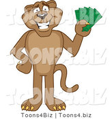 Vector Illustration of a Cartoon Cougar Mascot Character Holding Money by Mascot Junction