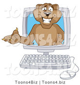 Vector Illustration of a Cartoon Cougar Mascot Character in a Computer by Mascot Junction