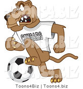 Vector Illustration of a Cartoon Cougar Mascot Character Playing Soccer by Mascot Junction