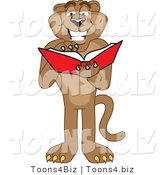 Vector Illustration of a Cartoon Cougar Mascot Character Reading by Toons4Biz
