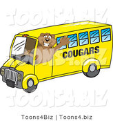 Vector Illustration of a Cartoon Cougar Mascot Character School Bus Driver by Mascot Junction