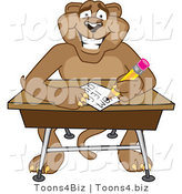 Vector Illustration of a Cartoon Cougar Mascot Character Taking a Quiz by Mascot Junction