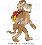 Vector Illustration of a Cartoon Cougar Mascot Character Walking to School by Mascot Junction