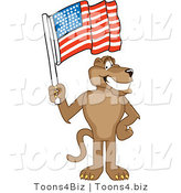 Vector Illustration of a Cartoon Cougar Mascot Character Waving an American Flag by Mascot Junction