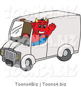 Vector Illustration of a Cartoon Devil Mascot Driving a Delivery Van by Mascot Junction