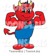 Vector Illustration of a Cartoon Devil Mascot Flexing by Toons4Biz