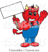 Vector Illustration of a Cartoon Devil Mascot Holding a Blank Sign by Mascot Junction