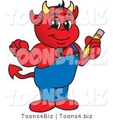 Vector Illustration of a Cartoon Devil Mascot Holding a Pencil by Toons4Biz
