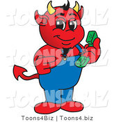 Vector Illustration of a Cartoon Devil Mascot Holding a Telephone by Mascot Junction
