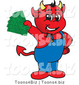 Vector Illustration of a Cartoon Devil Mascot Holding Cash by Mascot Junction