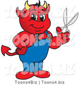 Vector Illustration of a Cartoon Devil Mascot Holding Scissors by Mascot Junction