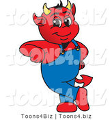 Vector Illustration of a Cartoon Devil Mascot Leaning by Mascot Junction