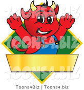 Vector Illustration of a Cartoon Devil Mascot on a Green Diamond Sign by Mascot Junction