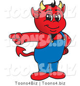 Vector Illustration of a Cartoon Devil Mascot Pointing Left by Toons4Biz