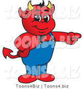 Vector Illustration of a Cartoon Devil Mascot Pointing Right by Mascot Junction