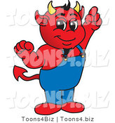 Vector Illustration of a Cartoon Devil Mascot Pointing Upwards by Mascot Junction