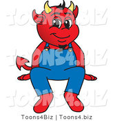 Vector Illustration of a Cartoon Devil Mascot Sitting on a Ledge by Mascot Junction