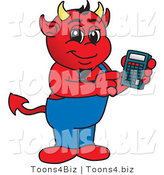 Vector Illustration of a Cartoon Devil Mascot Using a Calculator by Mascot Junction