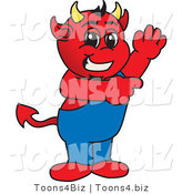 Vector Illustration of a Cartoon Devil Mascot Waving and Pointing by Mascot Junction