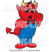 Vector Illustration of a Cartoon Devil Mascot Whispering by Mascot Junction