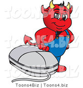 Vector Illustration of a Cartoon Devil Mascot with a Computer Mouse by Toons4Biz
