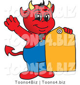 Vector Illustration of a Cartoon Devil Mascot with a Sales Tag by Mascot Junction