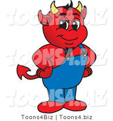 Vector Illustration of a Cartoon Devil Mascot with His Hands on His Hips by Mascot Junction
