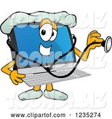 Vector Illustration of a Cartoon Doctor PC Computer Mascot Using a Stethoscope by Mascot Junction