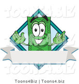 Vector Illustration of a Cartoon Dollar Bill Mascot over a Blank White Label by Toons4Biz