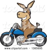 Vector Illustration of a Cartoon Donkey Mascot Character on a Blue Motorcycle by Mascot Junction