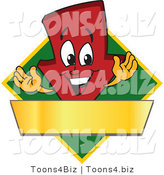 Vector Illustration of a Cartoon down Arrow Logo Mascot on a Green Diamond with a Gold Banner by Toons4Biz