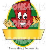 Vector Illustration of a Cartoon down Arrow Logo Mascot on a Green Oval with a Gold Banner by Mascot Junction