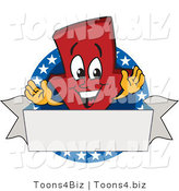 Vector Illustration of a Cartoon down Arrow Logo Mascot on a Patriotic Circle by Mascot Junction