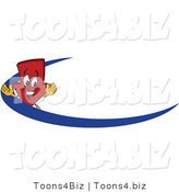 Vector Illustration of a Cartoon down Arrow Logo Mascot with a Blue Dash by Mascot Junction