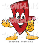 Vector Illustration of a Cartoon down Arrow Mascot Holding a Pencil by Mascot Junction