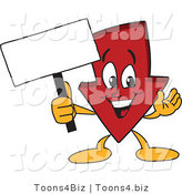 Vector Illustration of a Cartoon down Arrow Mascot Holding a Small Blank Sign by Mascot Junction