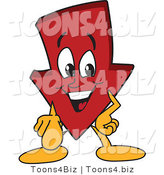 Vector Illustration of a Cartoon down Arrow Mascot Pointing Outwards by Mascot Junction