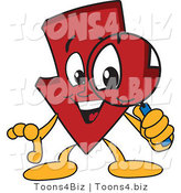 Vector Illustration of a Cartoon down Arrow Mascot Using a Magnifying Glass by Mascot Junction