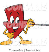 Vector Illustration of a Cartoon down Arrow Mascot Using a Pointer Stick by Toons4Biz