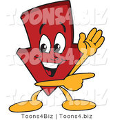 Vector Illustration of a Cartoon down Arrow Mascot Waving and Pointing by Toons4Biz